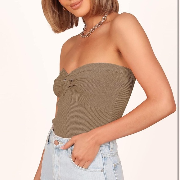 Knit Strapless Tube Tops Twist Knot - Picture 4 of 9